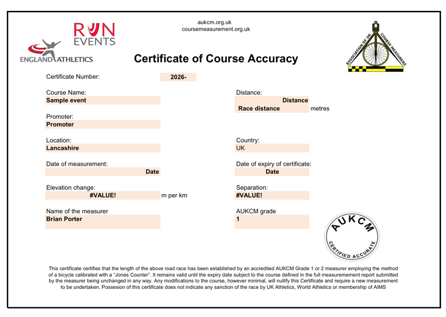 Example Certificate of Course Accuracy